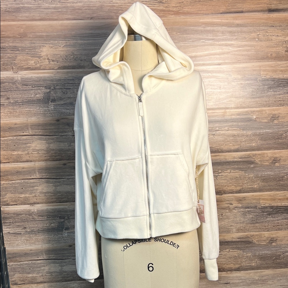 Jessica Simpson Active Whisper White Velour Crop Hoodie NWT